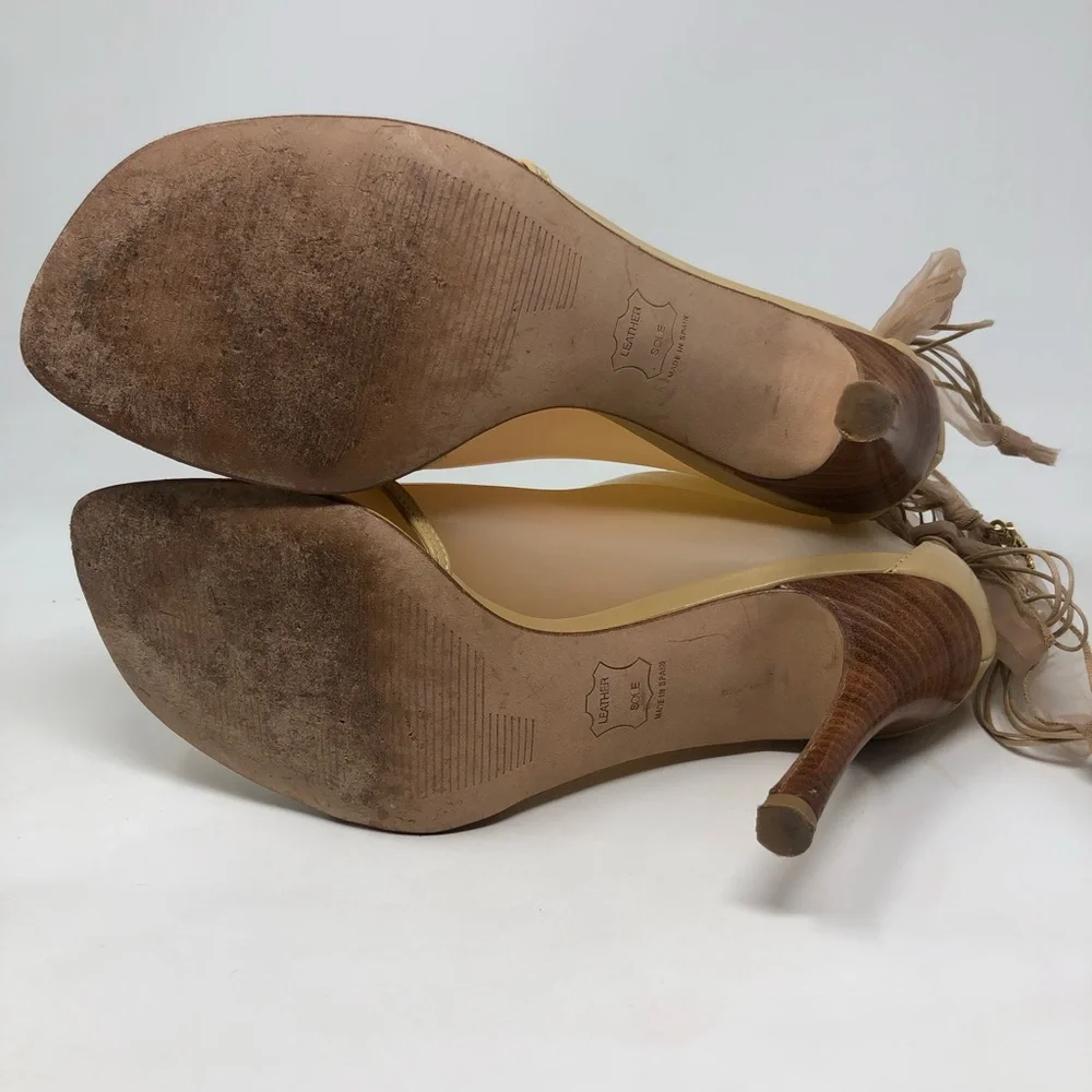 Stuart Weitzman Nude Tie Strap Square Toe Heels